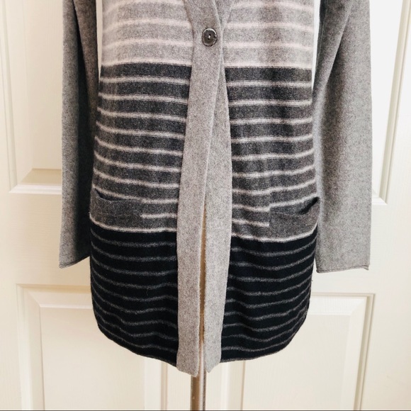 Griffen 💯 Cashmere Cardigan Stripe Sweater Grey Black Size S - Picture 3 of 6